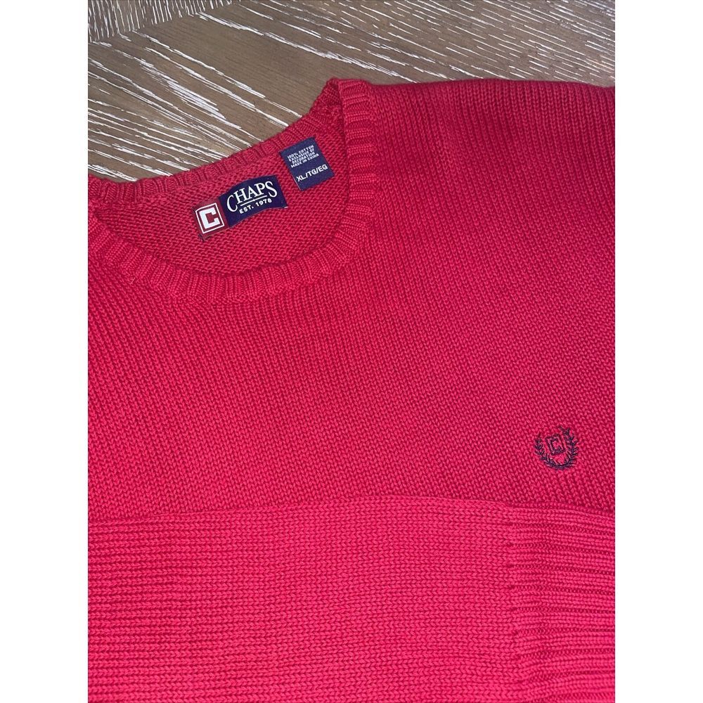 CHAPS Medium‎ 100% Cotton Crew Neck Sweater Pullover Red EXCELLENT ~ Fast Ship